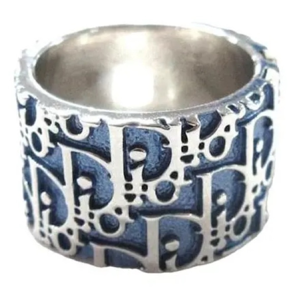 DIOR Trotter Diorama Logomania Blue Denim Silver Ring 5 6 Vintage 💙